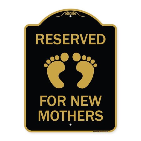 SIGNMISSION Pink Reserved Parking for New Mothers, Black & Gold Aluminum Sign, 18" x 24", BG-1824-23299 A-DES-BG-1824-23299